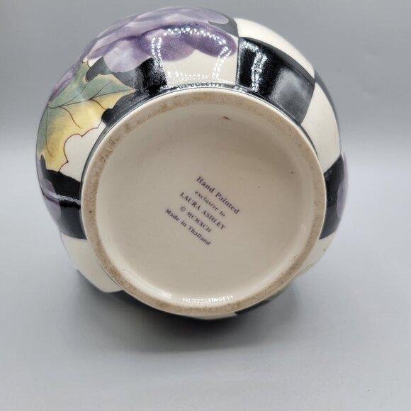 Laura Ashley Grapefields Ceramic Pitcher Hand Painted Checkered - Picture 6 of 9